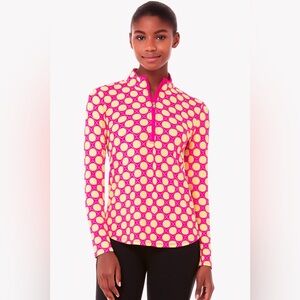 SANSOLEIL Seeing Spots Pink Lime SolCool Long 
 Sleeve Polo Golf Top